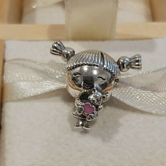 Authentic PANDORA Sterling Silver Little Girl with Pigtails Charm 798016EN160 - Picture 3 of 7